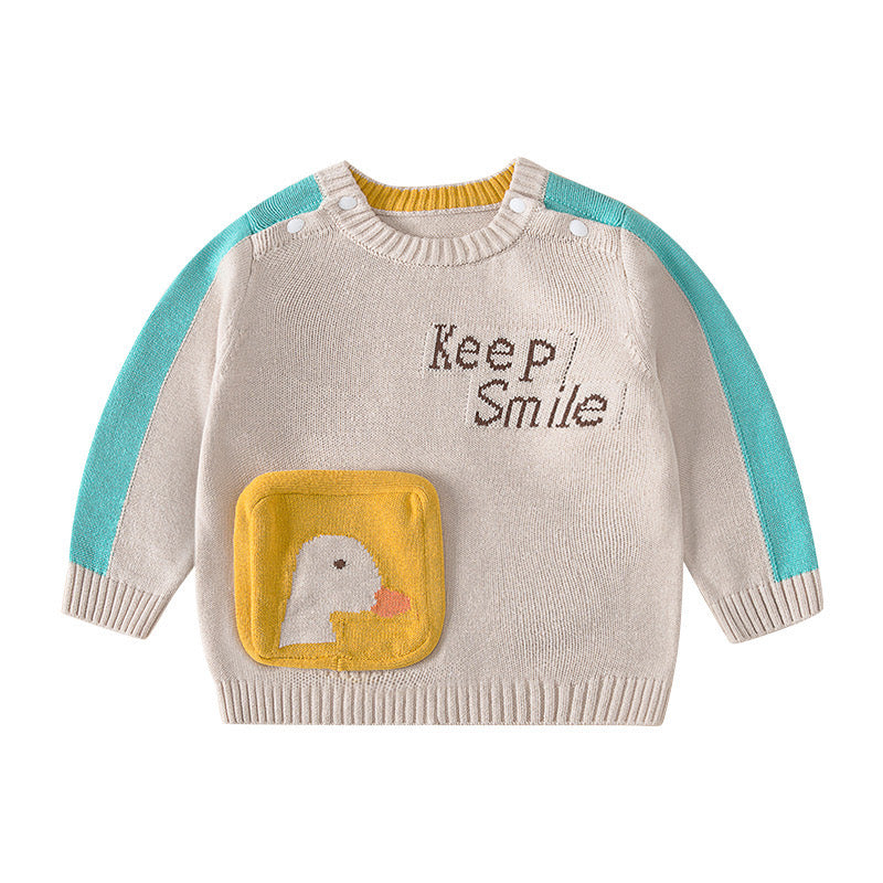Baby Cartoon Duck Graphic Contrast Design Long Sleeved Cute Knitted Sweater by MyKids-USA™