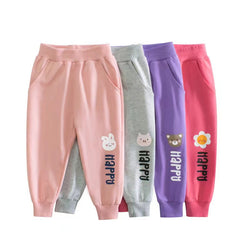 Baby Girl Cartoon Animal Graphic Solid Color Elastic Trousers by MyKids-USA™