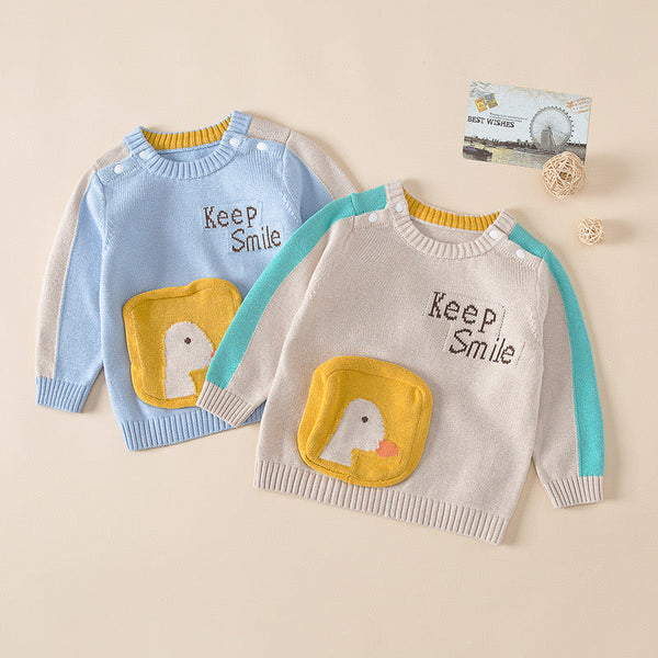 Baby Cartoon Duck Graphic Contrast Design Long Sleeved Cute Knitted Sweater by MyKids-USA™