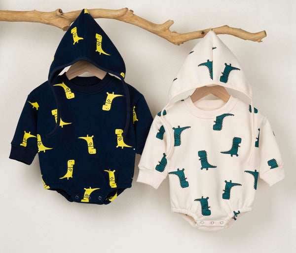 Baby Boy 1pcs Cartoon Dinosaur Pattern Long Sleeves O-Neck Bodysuit & Hats by MyKids-USA™