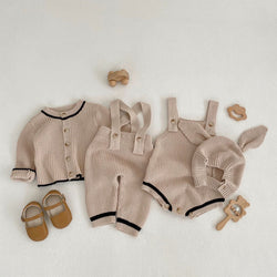 Baby Solid Color Sleeveless Onesies With Jumpsuit Combo Cardigan Sets by MyKids-USA™