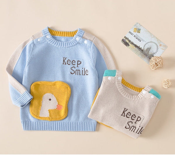 Baby Cartoon Duck Graphic Contrast Design Long Sleeved Cute Knitted Sweater by MyKids-USA™