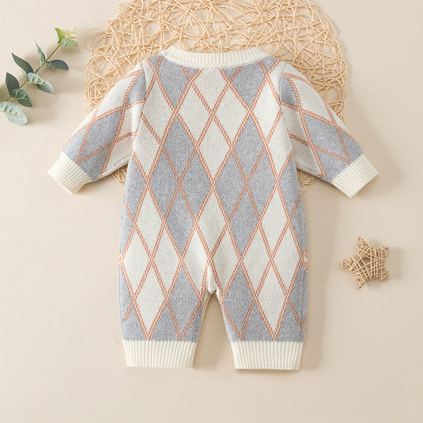 Baby Plaid Pattern Long Sleeve Knitted Autumn Romper Outfits by MyKids-USA™