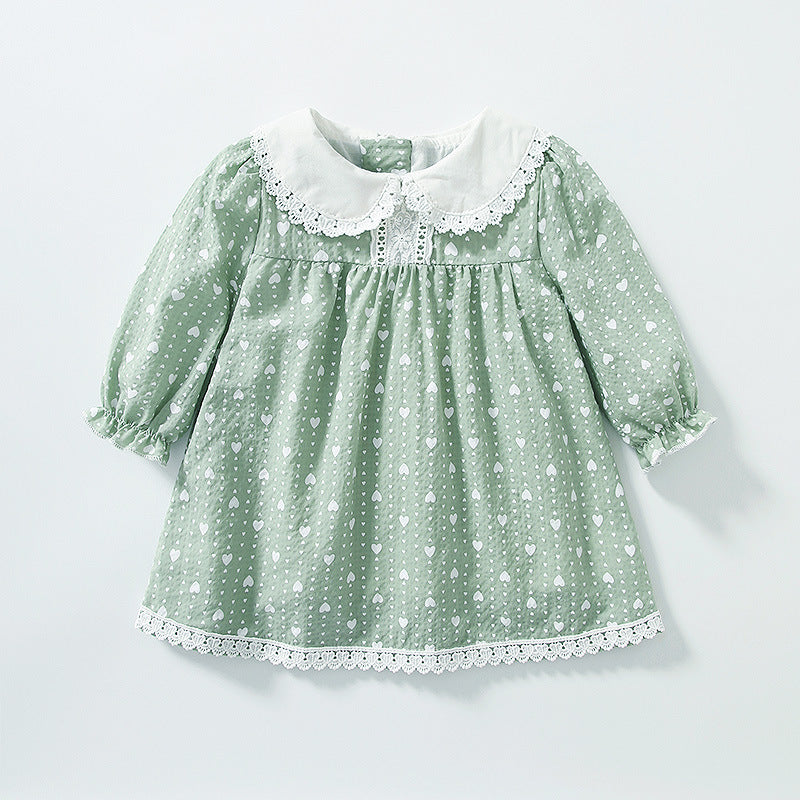 Baby Girl Heart Polka Dot Print Lace Patchwork Design Long Sleeved Dress by MyKids-USA™