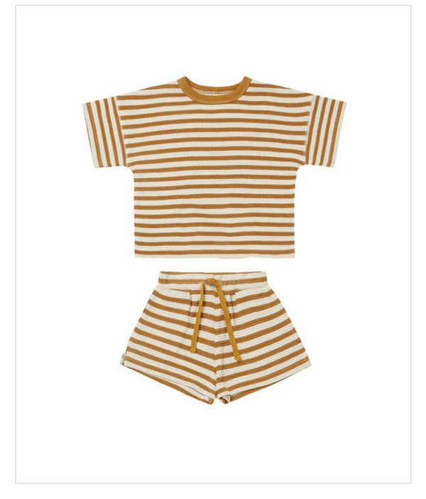 Baby Striped Pattern Color Matching Design Round Collar Short-Sleeved Top Combo Shorts Soft Sets by MyKids-USA™