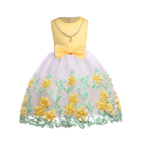 Baby Girl Flower Mesh Overlay Design Bow Tie Vest Dress Birthday Formal Dress by MyKids-USA™