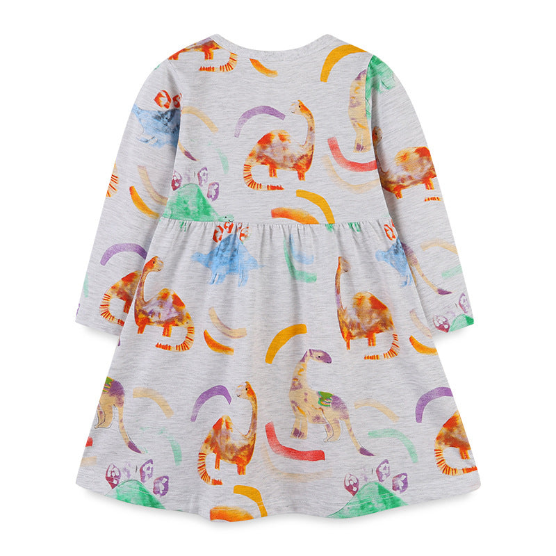 Baby Girl Dinosaur Print Pattern Long Sleeve Autumn Dress by MyKids-USA™