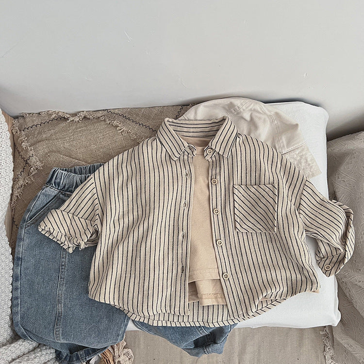Baby Striped Print Pattern Single Breasted Design Cotton Shirt by MyKids-USA™