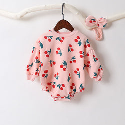 Baby Girl Allover Cherry Pattern Lantern Sleeves Triangle Bodysuit Onesies by MyKids-USA™