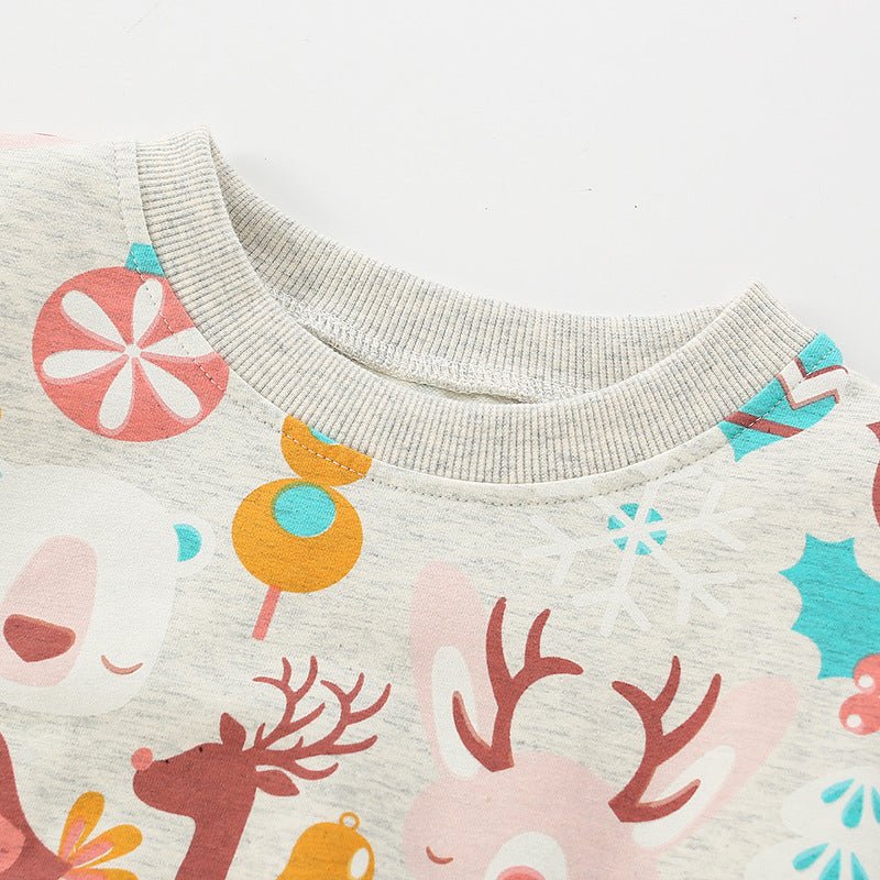 Baby Girl Deer Print Pattern O-Neck Fashion Hoodie by MyKids-USA™