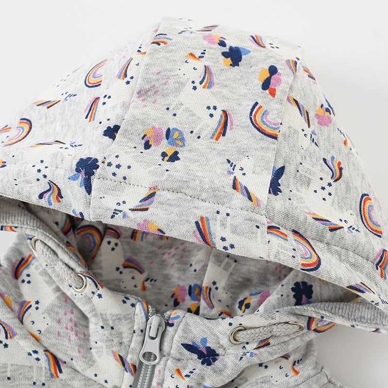 Baby Girl Rainbow Unicorn Pattern Zipper Coat With Hat by MyKids-USA™