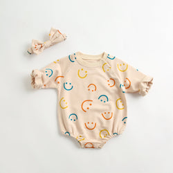 Baby Girl Smiley Print Pattern Long-Sleeve Design Round Collar Onesies by MyKids-USA™