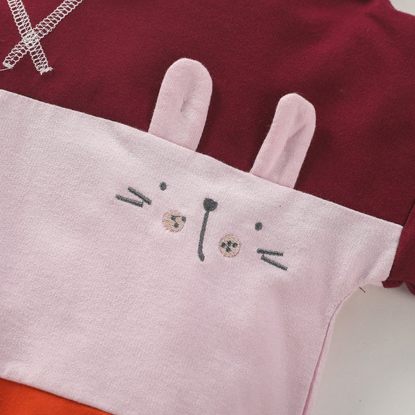 Baby Girl Rabbit Embroidered Graphic Colorblock Design Hoodie With Pant Sets by MyKids-USA™