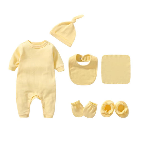 Newborn Solid Color Romper Hat, Bib, Gloves, Footwear, Square Scarf Sets by MyKids-USA™