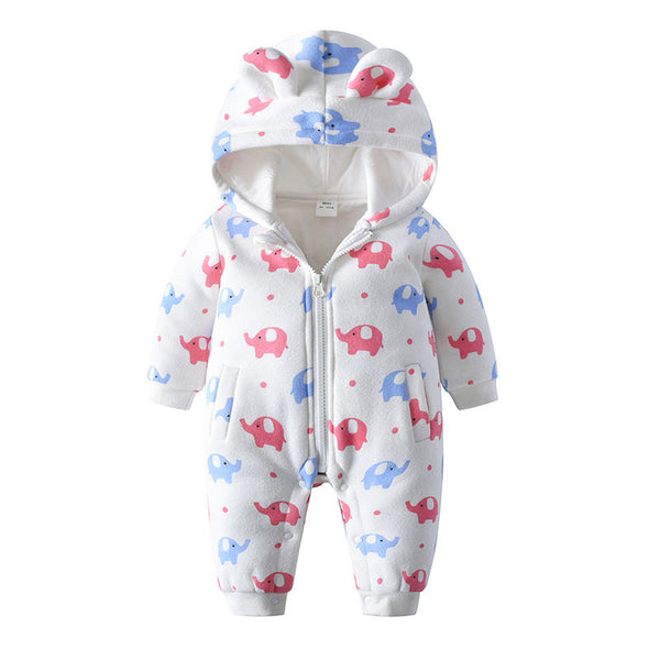 Baby Cartoon Elephant Pattern Zipper Front Design Rompers With Hat by MyKids-USA™