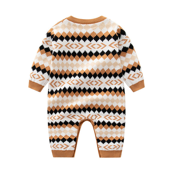 Baby Geometric Embroidered Pattern Long Sleeve Knitted Romper Jumpsuit by MyKids-USA™