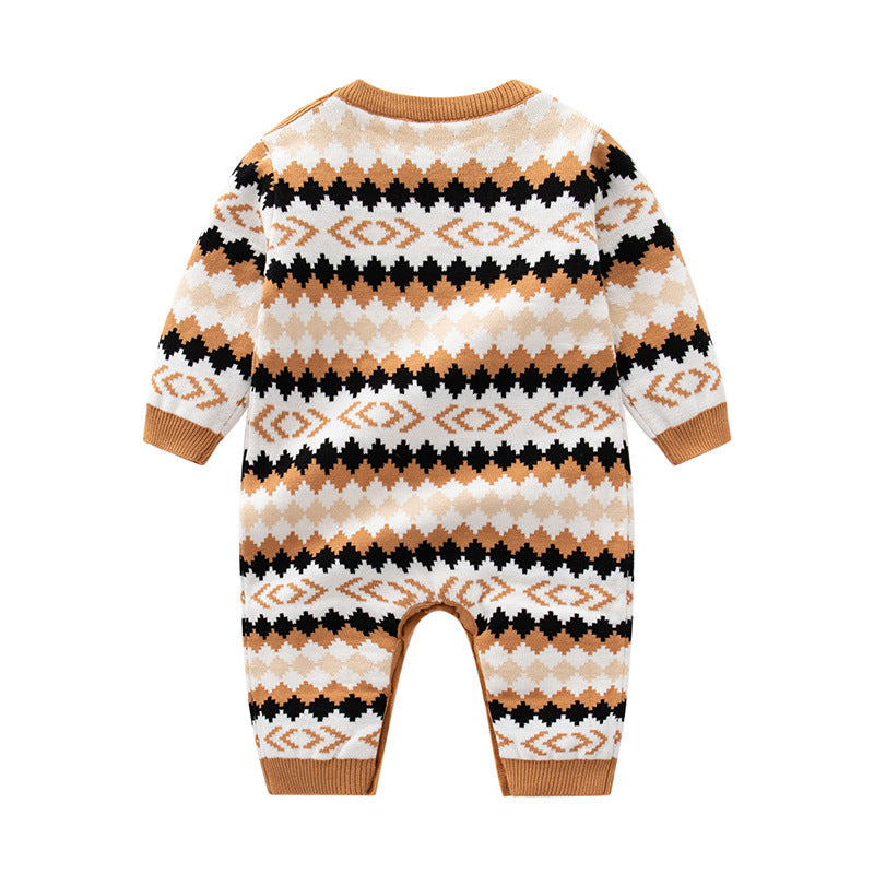 Baby Geometric Embroidered Pattern Long Sleeve Knitted Romper Jumpsuit by MyKids-USA™