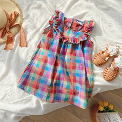 Baby Girl Colorful Plaid Pattern Sleeveless Dress by MyKids-USA™