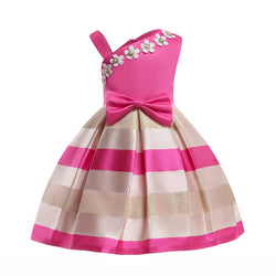 Baby Girl Floral Patched Pattern Striped Tutu Princess Dress One Shoulder Dress by MyKids-USA™