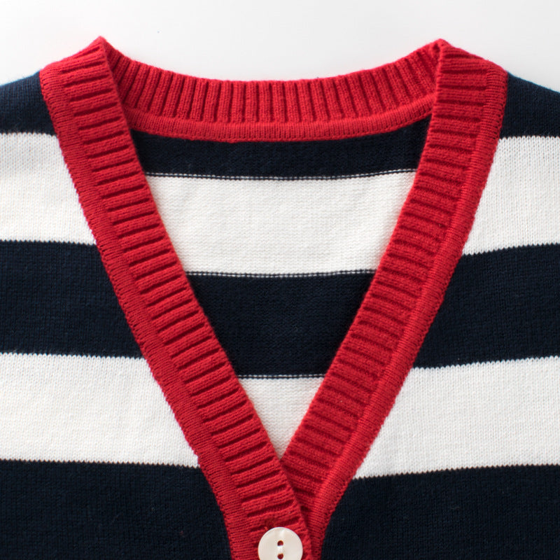 Baby Boy Striped Graphic Long Sleeve V-Neck Knit Cardigan by MyKids-USA™
