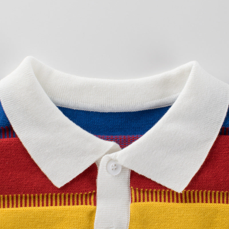 Baby Boy Colorful Striped Pattern Polo Neck Pullover Knitwear by MyKids-USA™