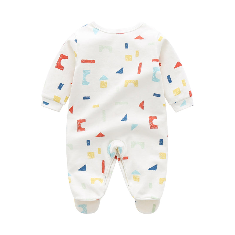 Baby Boy And Girl Geometric Print Single Breasted Design Long-Sleeved O-Neck Rompers by MyKids-USA™