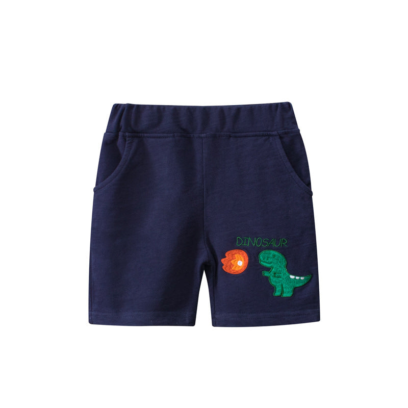 Dinosaur Pattern Solid Color Summer Shorts by MyKids-USA™