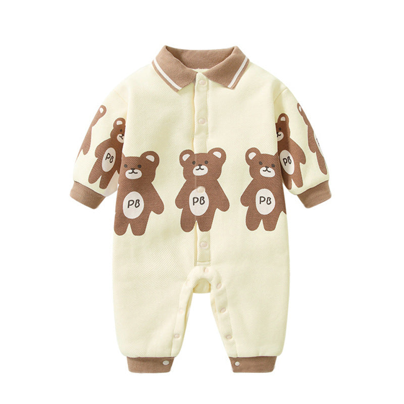 Baby Cartoon Bear Style Striped Pattern Full Button Romper by MyKids-USA™
