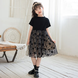 Solid Black Short Sleeve Mesh Dress For Children Girl by MyKids-USA™