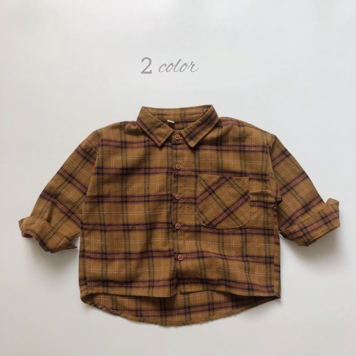 Baby Plaid Pattern Vintage Style Lapel Design Shirt by MyKids-USA™