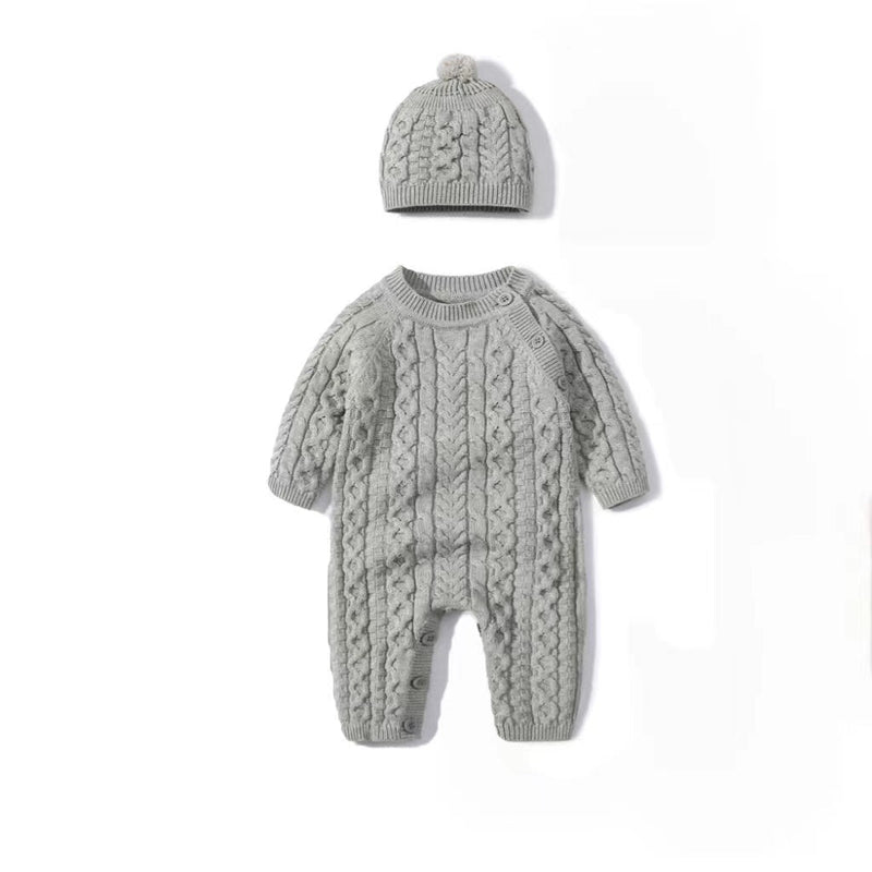 Baby Solid Color Crochet Knitted Pattern Shoulder Button Design Rompers by MyKids-USA™