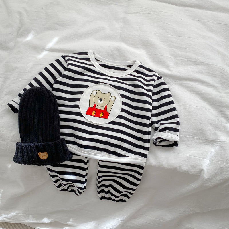 Baby Striped Pattern Cartoon Design Hoodies 2 Pieces Sets by MyKids-USA™