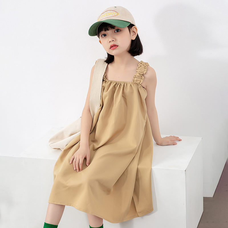 Girls Solid Color Sleeveless Loose Korean Style Dress by MyKids-USA™