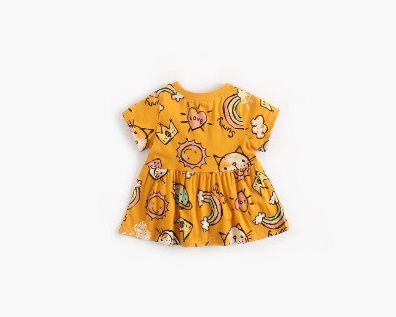 Baby Girls Cartoon Print Short-Sleeved O-Neck Dress In Summer by MyKids-USA™