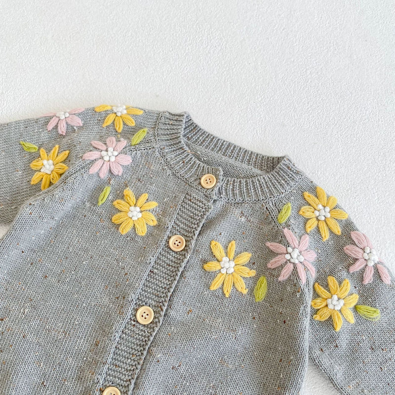 Baby Girl 1pc Floral Embroidered Graphic Single Breasted Knitted Coat Cardigan by MyKids-USA™