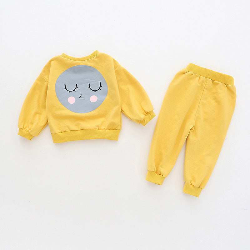 Baby Cartoon Face Pattern Pullover Hoodies Combo Trousers Cute Casual Sets by MyKids-USA™