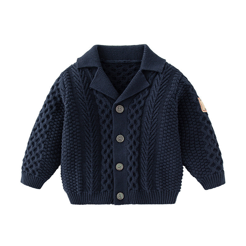 Baby Solid Color Crochet Knitted Design Single Breasted Design Knitted Cardigan by MyKids-USA™