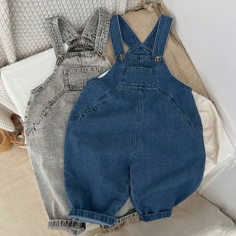 Baby Unisex Washed Denim Fabric Loose Overall by MyKids-USA™