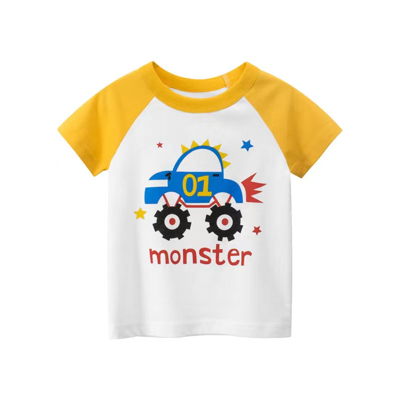 Baby Boy Printed Pattern Color Blocking Design Summer Short-Sleeved Cute Tops by MyKids-USA™