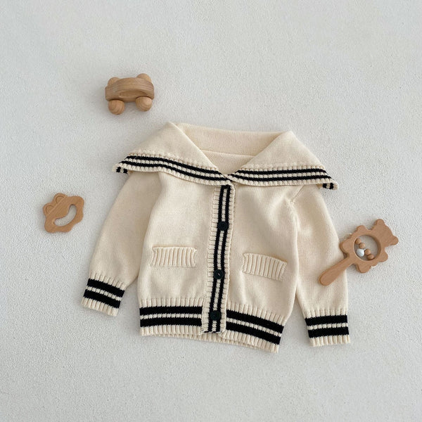 Baby Solid Color Sailor Style Knitted Lapel Cardigan & Jumpsuit Outfits by MyKids-USA™