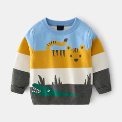 Baby Boy Cartoon Animal Pattern Colorful Striped Design Sweater by MyKids-USA™