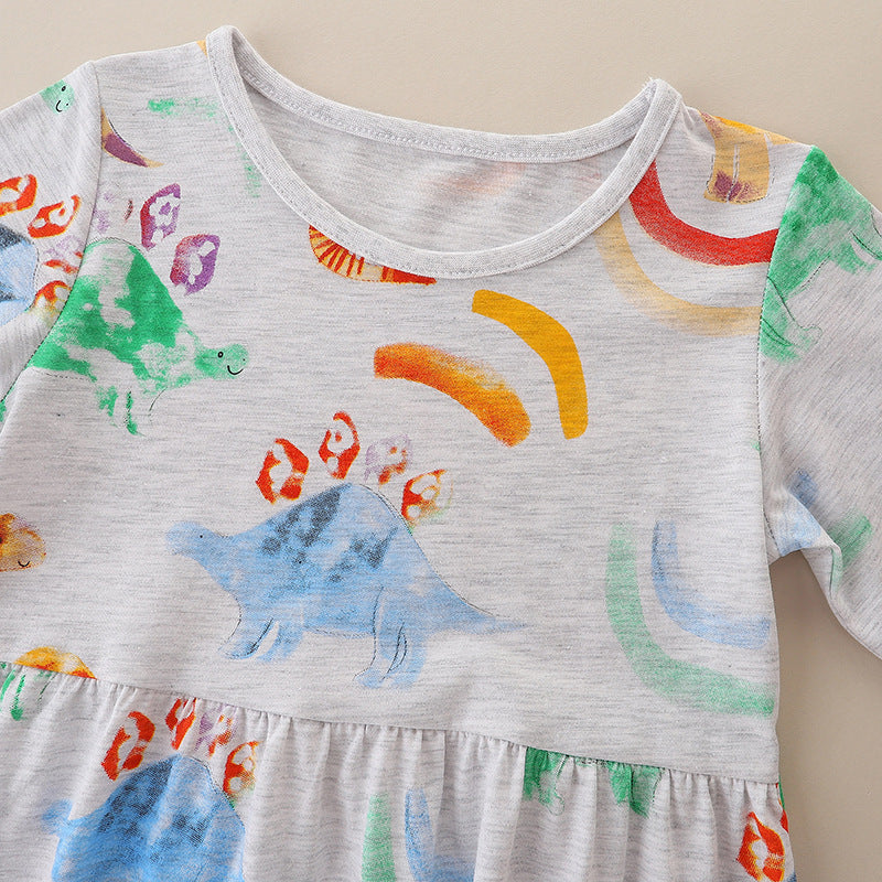 Baby Girl Dinosaur Print Pattern Long Sleeve Autumn Dress by MyKids-USA™