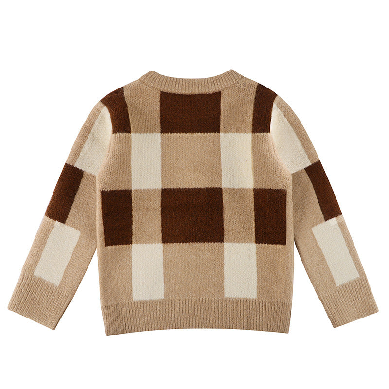 Baby Boy Plaid Graphic O-Neck Long Sleeves Western Classic Sweater by MyKids-USA™