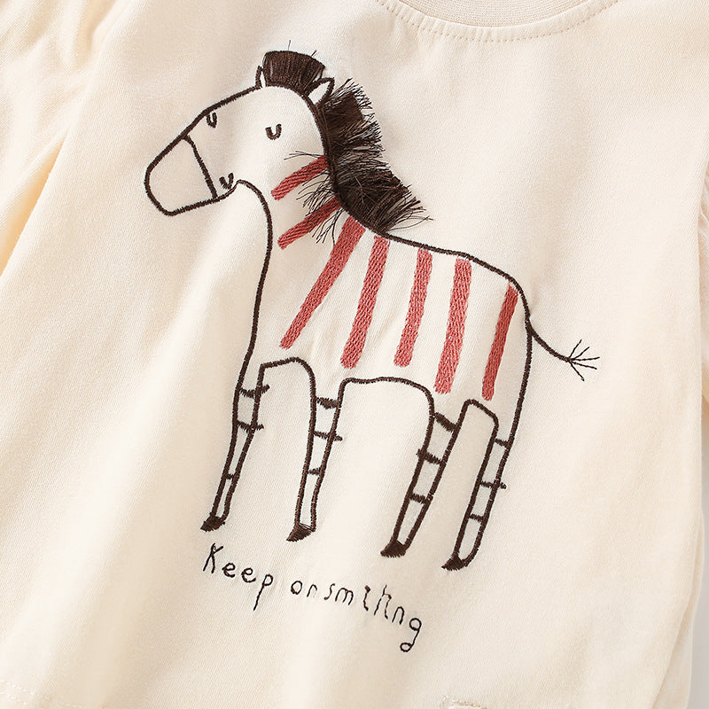 Baby Girl Cartoon Horse Graphic Long Sleeve Cute Tops by MyKids-USA™