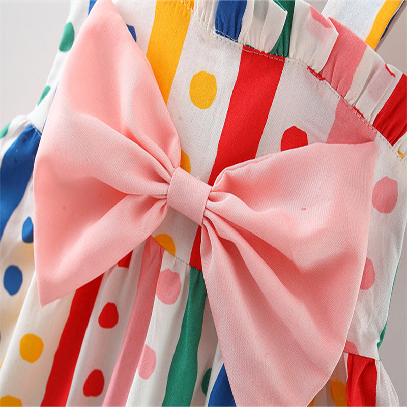 Baby Girl Colorful Dot Pattern Big Bow Tie Design Sling Dress by MyKids-USA™