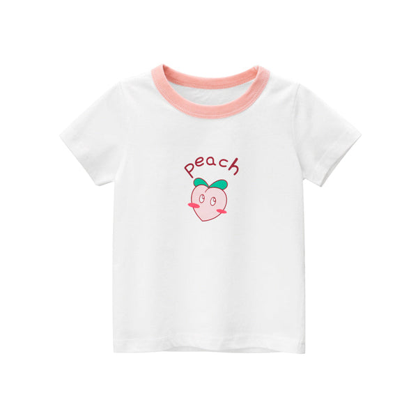 Girls Fruit With Letter Print Round Neck Short-Sleeved T-Shirt by MyKids-USA™