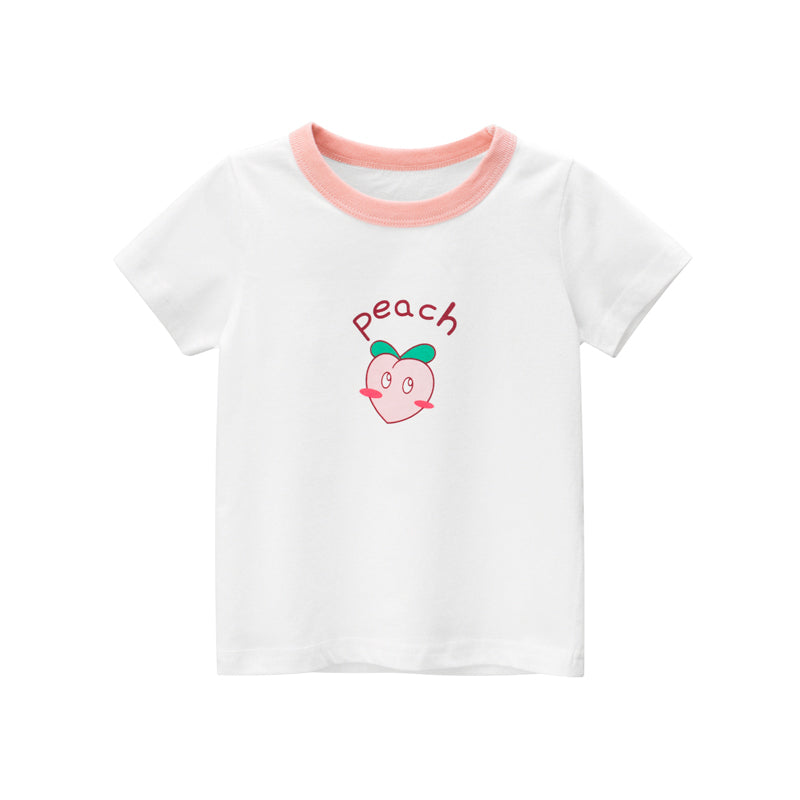 Girls Fruit With Letter Print Round Neck Short-Sleeved T-Shirt by MyKids-USA™