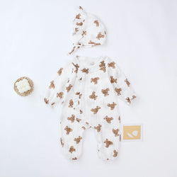 Baby Girls Bear Print Pattern Lace Design Round Collar Long-Sleeved Rompers With Hat by MyKids-USA™