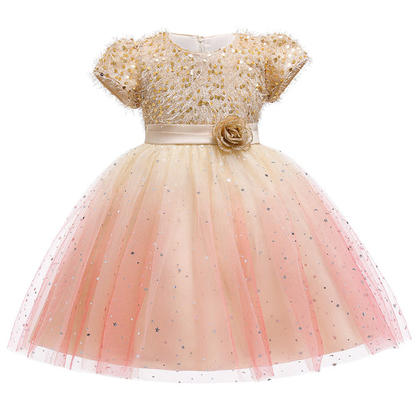 Baby Girl Sequins Patched Pattern Floral Tutu Princess Starry Sky Dress For Special Occasions by MyKids-USA™