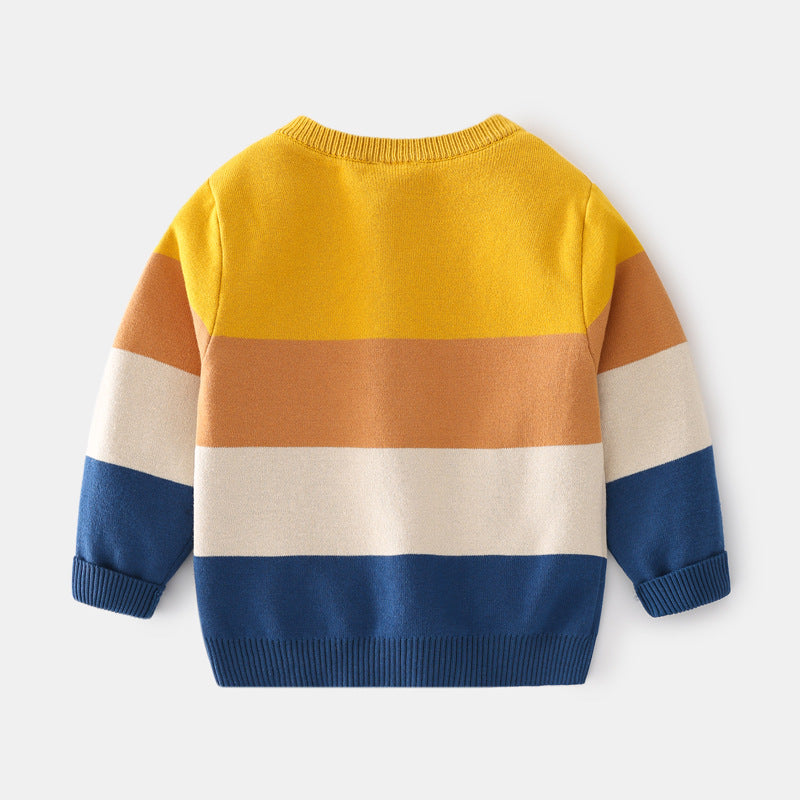 Baby Boy Cartoon Animal Pattern Colorful Striped Design Sweater by MyKids-USA™